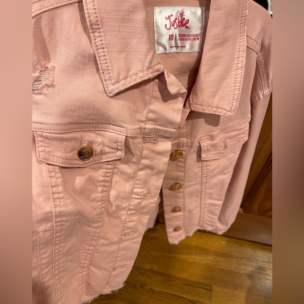 Justice peach distressed denim‎ jacket